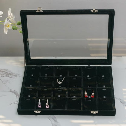 Jewelry Box Necklace Organizer Tray, Black Necklace Display Case Storage Jewelry Necklaces Display Stand 24 Slot Pendant Holder for Women