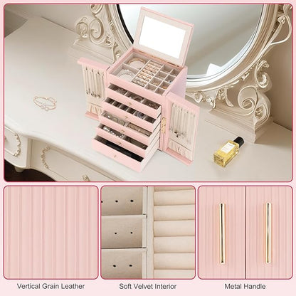 Dajasan Jewelry Box for Girls Women, 6-Tier Large Jewelry Organizer Box, Jewelry Storage Organizer, Jewelry Gift Box for Christmas, Valentine's Day, Birthday, Mother's Day (Pink)