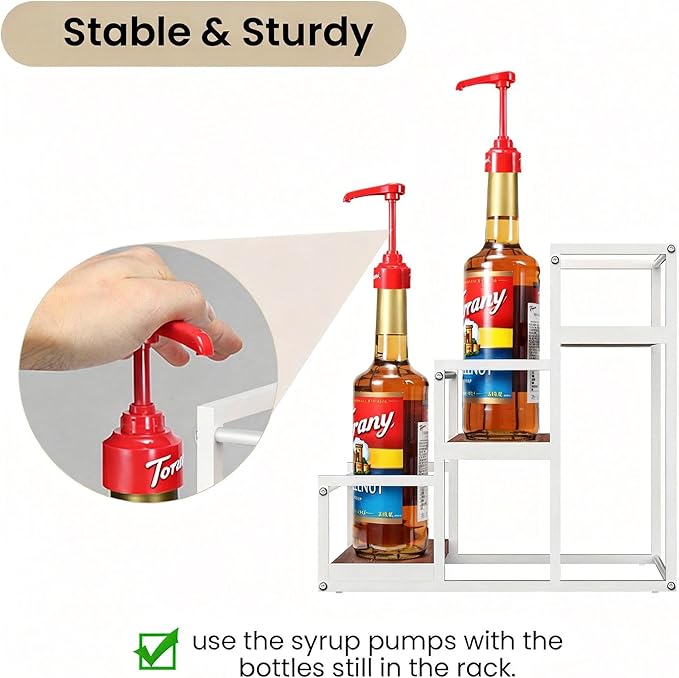 THYGIFTREE Coffee Syrup Rack Organizer 3-Tier 12 Syrup Bottles Holder Stand for Coffee Bar Station Storage Shelves for Syrup, Wine, Dressing for Kitchen Countertop, White