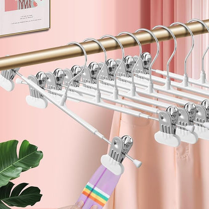 14Inch Clothes Pants Hangers with Wide Clips 20 Pack,Non-Slip Adjustable Skirt Hanger for Women,Space-Saving Heavy Duty Men Hangers for Pants,Trousers,Jeans,Shorts,White