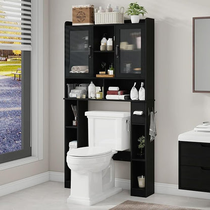 Vabches Over The Toilet Storage Cabinet, Farmhouse Storage Cabinet Over Toilet with Acrylic Doors, Adjustable Shelf, Home Space-Saving Toilet Rack, for Bathroom, Restroom, Laundry