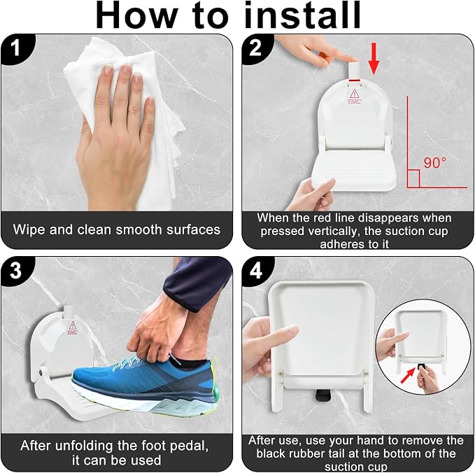 Shower Foot Rest, Strong Suction Cup Foldable Foot Stool for Shaving Legs in Shower, No Drill Bathroom Foot Rest with Anti-Slip Surface for Elderly, Pregnancy, Portable for RV Travel
