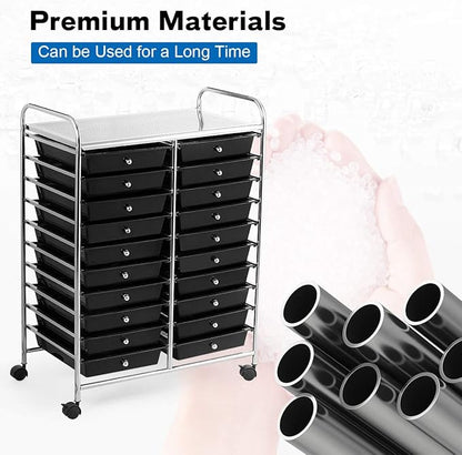 GOFLAME 20-Drawer Rolling Storage Cart, Multifunctional Art Craft Organizer Cart, Mobile Utility Storage Cart with Removable Drawers & Lockable Wheels, Craft Cart for Home Office School, Black