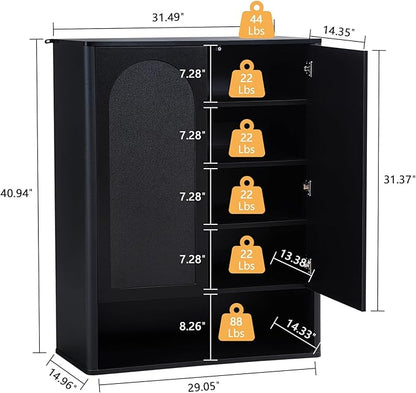 Shoe Cabinet, 5 Tier Wooden Shoe Storage Organizer Cabinet with Adjustable Shelves, Shoes Rack Accent Cabinet for Entryway Hallway Living Room, Black