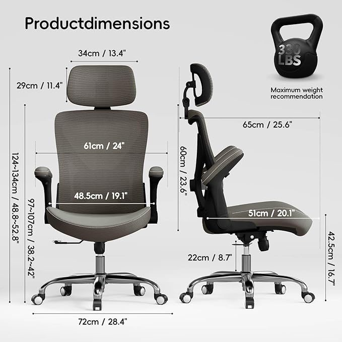 Office Home Ergonomic Desk Chair-Computer X-Shaped Chair Mesh PU Leather with Adjustable Lumbar Support-Executive Chair High Back Flip-Up Arms for Long Hours (Dark Green)