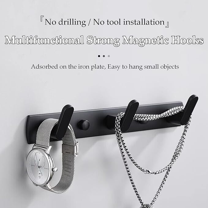 ULIBERMAGNET Magnetic Coat Hooks,Heavy Duty Magnetic Key Rack,Strong Rubber Magnetic Hanger for Refrigerator,Metal Cabinet,Door,Hanging Coat, Towel, Bag, Scarf, Helmet(Matte Black/3 Hooks)