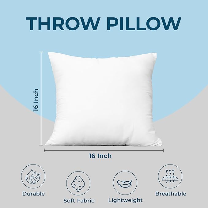 Utopia Bedding Throw Pillows (Set of 4, White) – 16 x 16 Inches Down Alternative Pillows for Bed, Sofa, and Couch - Fluffy Decorative Stuffer Pillow for Indoors & Outdoors (Pack of 2)