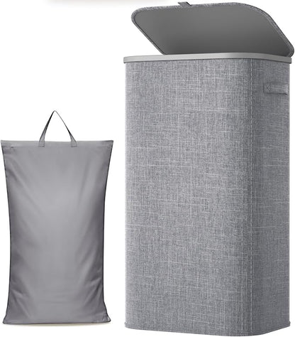 Lifewit 105L Large Laundry Basket with Lid, Laundry Hamper with Plastic Handles and Removable Bag, Foldable Tall Dirty Clothes Hampers for Laundry for Laundry Room, Bedroom, Bathroom, Dorm, Light Gray