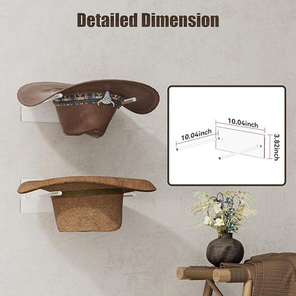 Cowboy Hat Rack for Wall: 2 Pack Acrylic Hat Holder Organizer - Western Rustic Wall Mounted Hat Hanger Stand for Cowboy Hat, Fedora, Sun Hats