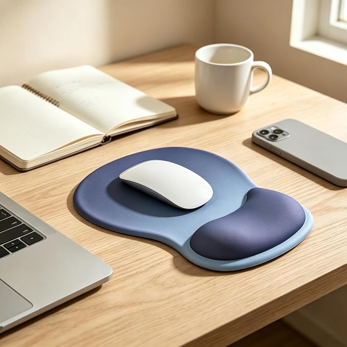 EooCoo Ergonomic Mouse Pad with Gel Wrist Rest Support Middle Concave Design, Relieve Wrist Pain Mousepad, Non-Slip Base for Laptop, Computer, Office Desk Accessories, Carpal Tunnel Syndrome Navy Blue