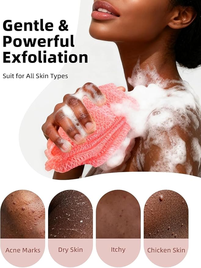 Cleangor 3Pcs African Net Sponge Authentic with Knots - Exfoliating Body | Scrubber for All Skin Types, African Bath Sponge, Wash Cloth, Gentle Exfoliation Shower Rag for Women Daily Use