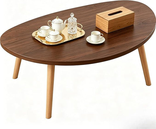 Coffee Table Low Table with Solid Wood Legs, 31.5x19.7" Large Coffee Table Side Table, Floor Table Desk for Sitting on The Floor, Living Room Furniture for Office Apartment Home, Pebble-Walnut