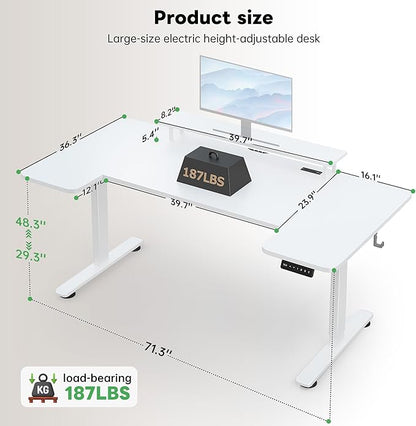 EnHomee 71 Inch Standing Desk Adjustable Electric with Monitor Stand, Computer Desk with Power Strip, Memory Height Home Office Desk for Home and Study Room, White