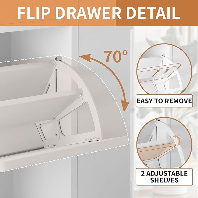 YESHOMY Shoe Cabinet for Entryway, Shoe Storage Cabinet with 2 Flip-Front Doors & Drawers, Shoes Organizer for Living Room and Hallway, White