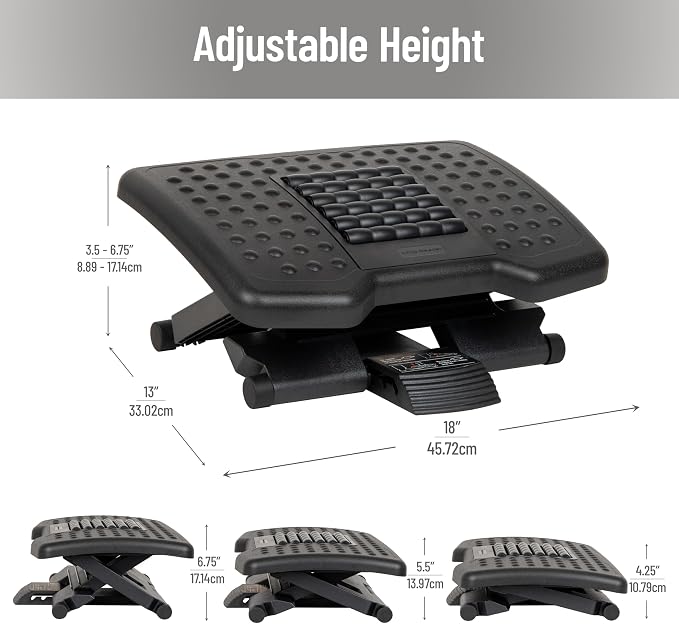 Mind Reader Adjustable Height Ergonomic Foot Rest with Massage Rollers, Black