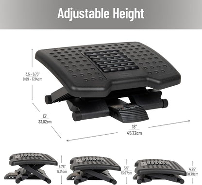 Mind Reader Adjustable Height Ergonomic Foot Rest with Massage Rollers, Black
