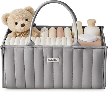 Blissful Diary Baby Diaper Caddy Organizer, Stylish Storage Basket for Newborn Essentials and Diaper Station, Gift for Baby Shower and Registry Must-Have, Light Gray