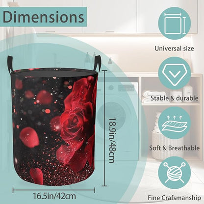 Rose Flower Love Round Laundry Hamper Storage Basket Toys Clothes Organizer Bin For Home Bathroom Bedroom Dorm Nursery