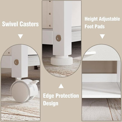 VENNQD Large Printer Stand with Storage Fabric Drawer Under Desk Printer Table with Wheels for Home Office, Printer Cart fit Fax Machine Scanner (White, 3 Tiers)