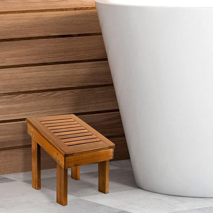 Utoplike Teak Wood Shower Foot Stool for Shaving Legs, Sturdy Shower Foot Rest for Shower Shaving, Wooden Shower Foot Step for Bathroom