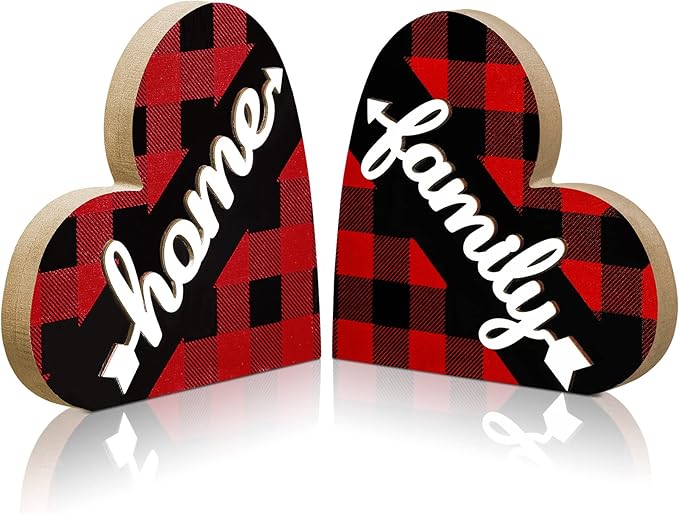 Jetec 2 Pcs Rustic Table Decorations for Living Room Home Decor Farmhouse Valentines Day Centerpiece Small Love Wooden Heart Decor for Dining Room Shelf Valentines Gift Decoration(Stylish Style)