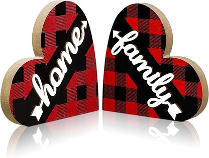 Jetec 2 Pcs Rustic Table Decorations for Living Room Home Decor Farmhouse Valentines Day Centerpiece Small Love Wooden Heart Decor for Dining Room Shelf Valentines Gift Decoration(Stylish Style)
