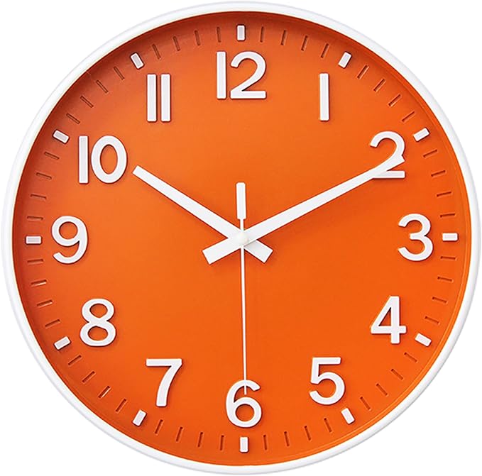 HZDHCLH Wall Clocks Battery Operated,Wall Clock Orange,8 inch Wall Clock Silent Non Ticking Modern 3D Numbers for Kitchen Bedroom Living Room Office Classroom Decor