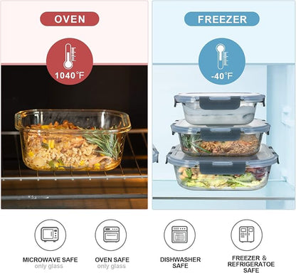coccot Glass Food Storage Containers with Lids Airtight, Glass Meal Prep Containers for Lunch Food, Container Set, Easy to Open& Close/Microwave,Oven,Freezer,Dishwasher Safe/Leak-Proof（20 Pieces）