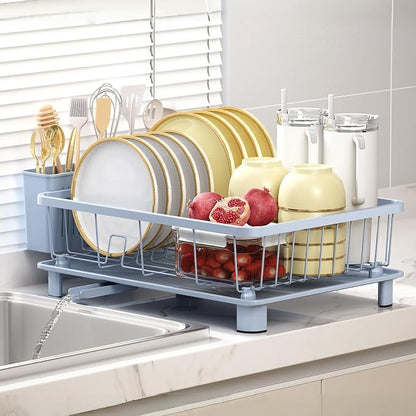 Hiviweer Blue Dish Drying Rack, Dish Rack,Space-Saving Dish Racks for Kitchen Counter with Utensil Holder,Gifts for Women Mothers Day, Kitchen Gadgets & Decor