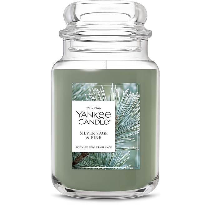 Yankee Candle Silver Sage & Pine, Christmas Scented Candle, 22oz Large Jar with up to 150 Hour Burn Time, Giftable