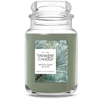 Yankee Candle Silver Sage & Pine, Christmas Scented Candle, 22oz Large Jar with up to 150 Hour Burn Time, Giftable