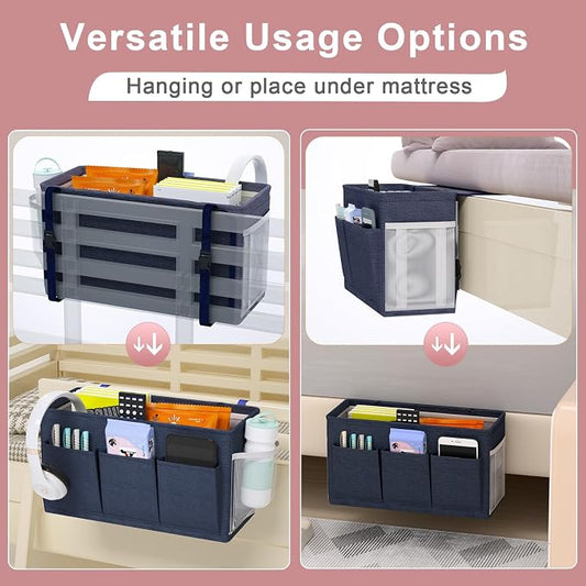 Edudif Dual-purpose Bedside Caddy Bedside Organizer, Bed Caddy with 6 Pockets, Versatile Bedside Storage Solution Magazine Remotes holder, ideal for Home, Dorm, Hospital, Crib Bed