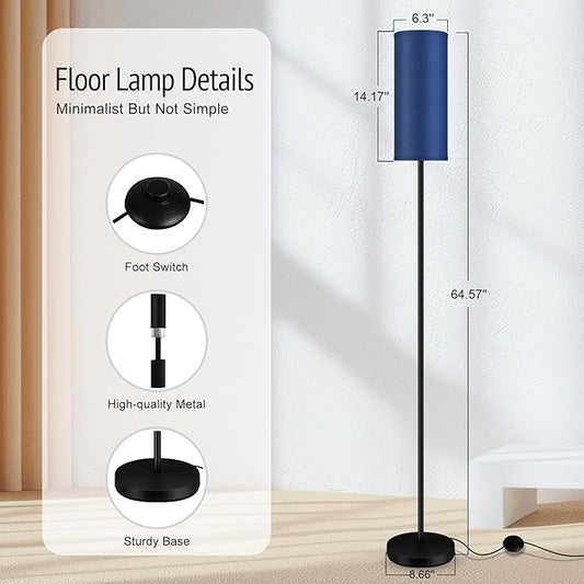BoostArea Floor Lamps for Living Room, Modern Blue Floor Lamp, LED Corner Floor Lamp with Linen LampShade, Standing Lamp for Bedroom/Office/Study Room/Farmhouse(Bulb Not Included)