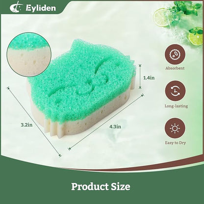Eyliden 6 Pack Scrub Sponge, Dual-Sided, Smart-Temp Firmness, Dish Scrubber | Non-Scratch, Multi-Surface Safe Cleaning Sponges for Kitchen, Bathroom, Dish Scrubbing, Cute Cat Smile Design