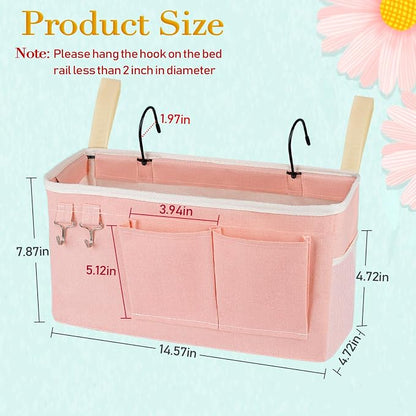 Bedside Storage Caddy/Bedside Hanging Storage Bag for Headboards Bunk Beds Dorm Rooms Book Phone Magazine Holder (Light Pink)