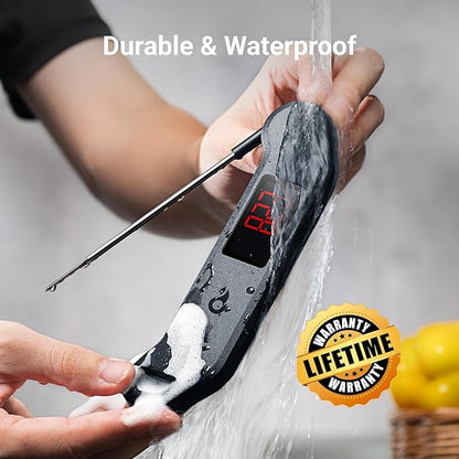 Meat Thermometer Digital, 1 Sec Instant Read, ±0.5℉ Accuracy NIST Certified Food Thermometer, Auto-Rotate, LED Screen, Highly Waterproof Cooking Thermometer for Fathers Day, Gifts for Him Dad Men