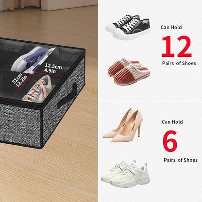 Onlyeasy Under Bed Shoe Storage Organizer For Closet, 4 Pack Fit 12x4 Pairs, Underbed Solution Shoes Container Bags with Sturdy Sidewall & Reinforced Handles, Breathable, Linen-like Black, MXAUBSB4P
