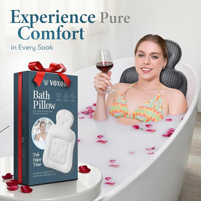 Bath Pillows for Tub, Comfortable Bathtub Cushion for Head and Neck with Soft 3D Mesh Fabric and 54 Non-Slip Suction Cups, Relaxing Tub and Shower Accessories Spa Gift Gray Standard