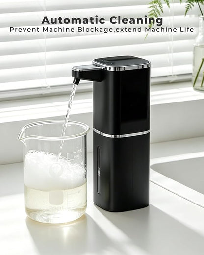Automatic Foaming Soap Dispenser Touchless, USB Rechargeable Smart Hand Soap Dispenser, 9-Level Adjustable, 13.5oz/400mL,IPX5 Waterproof, Wall/Tabletop Kitchen Bathroom, Black