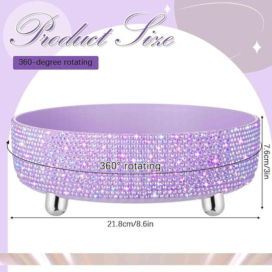 Honeydak 360 Rotating Perfume Organizer Gift for Women, Rhinestone Preppy Skincare Organizer Bathroom Counter Makeup Holder Skincare and Perfume Storage for Cosmetic(1 Tier,Resin Diamond,Purple)