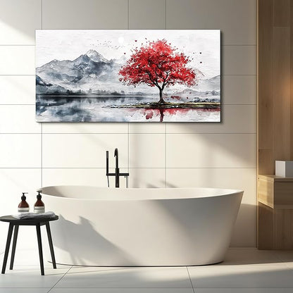 MHARTK66 Mountain Wall Art 48 X 24 Home Wall Decor For Living Room Large Canvas Wall Art Bedroom Country Landscapes Wall Pictures Black And White Poster For Dining Room Modern Office Art Work