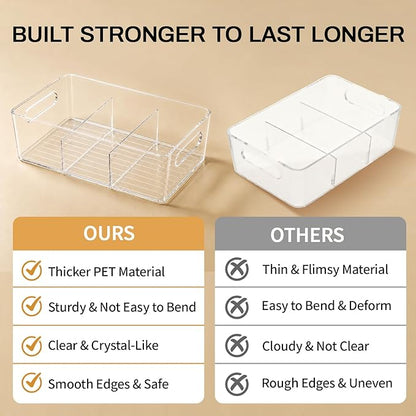 Mpotmiy Pantry Organizers and Storage , 8 Pack Snack Organizer for Pantry Shelf,Food Storage Bins with Divider,Clear Containers for Organizing,Transparent Plastic Basket,Refrigerator and Fridge Bins