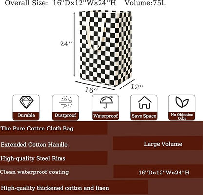 Waterproof Laundry Hamper Collapsible Laundry Basket Leather Handle Laundry Bag Large Clothes Storage Toy Organization for Bathroom Bedroom Laundryroom College Dorms (HBG-888)