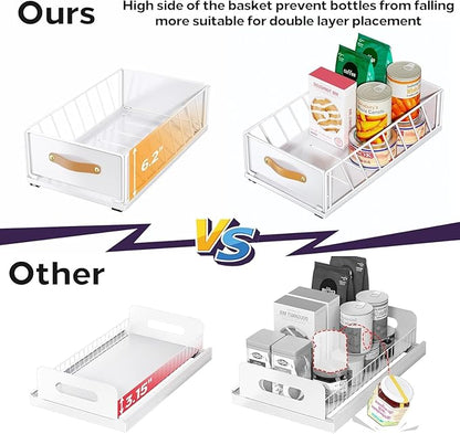 4Pack Pull out Cabinet Organizer,Heavy Duty Slide out Pantry Shelves Drawer Storage with Adhesive Nano Film,Sliding Mesh Basket with Handle for Kitchen, Bathroom, Home, 11.8W" X 15.7"D X 6.2"H,White