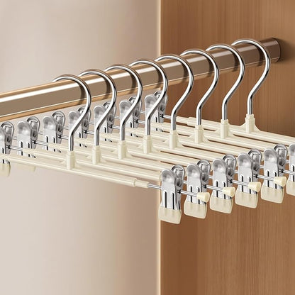 10PACK 14Inch Pants Hangers with Clips Adjustable Skirt Hangers for Women Metal Non-Slip Trousers Hanger Heavy Duty Space Saving Clothes Hanger for Shorts,Jeans,Lvory