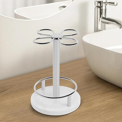 Toothbrush Holder Stand for Bathroom, Metal Toothbrush Organizer with Marble Base, Toothbrush Storage Collection for Family, Suitable for Home Hotel Countertop Vanity (Small, Chrome Finish)