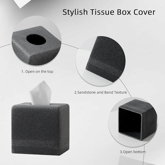 Haocoott Tissue Box Cover Square, Resin Facial Tissue Holder Covers Cube Toilet Paper Holder Case Dispenser Home Decorative for Bathroom Kitchen Bedroom Living Room Office (Black)