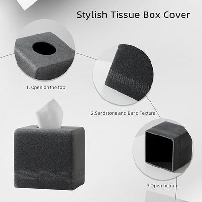 Haocoott Tissue Box Cover Square, Resin Facial Tissue Holder Covers Cube Toilet Paper Holder Case Dispenser Home Decorative for Bathroom Kitchen Bedroom Living Room Office (Black)