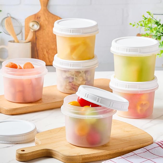 TUZAZO 6 Pack - 12 Oz Food Storage Containers with Screw Lids, Airtight Plastic Small Freezer Storage Container for Ice Cream, Overnight Oats, Snack, Soup, Portion and Meal Prep Container