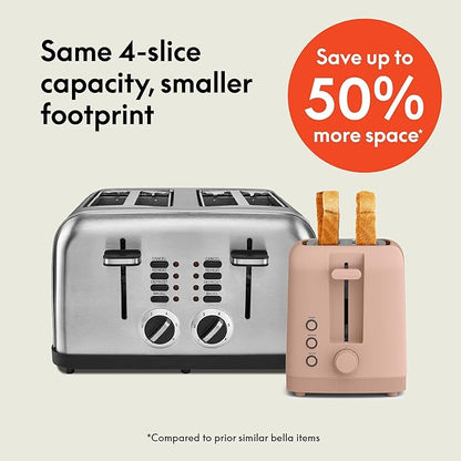 bella 4 Slice Slim Toaster, Fits-anywhere™ Kitchenware, 6 Setting Shade Control with Reheat & Cancel Buttons, Fits Sourdough, 10” Long Slot, Anti Jam & Auto Shutoff, 900 Watt, Blossom